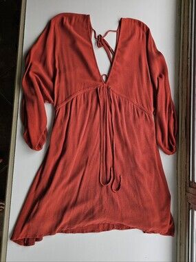 Aemi & Co Women's Rust V-Neck Tie-Front Tunic Top - Women's Size M